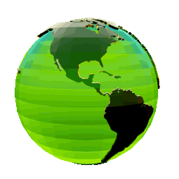 GIF of earth, fully green, rotating anti-clockwise infinitely.