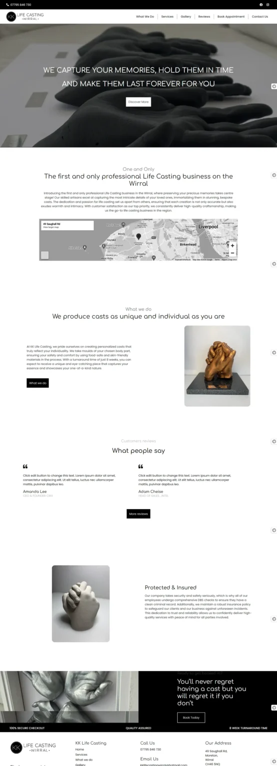 An image of the homepage of kk-life-casting-wirral.
